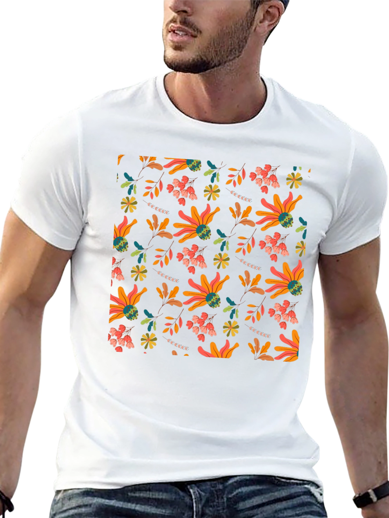 Floral Patterned Black T-Shirt