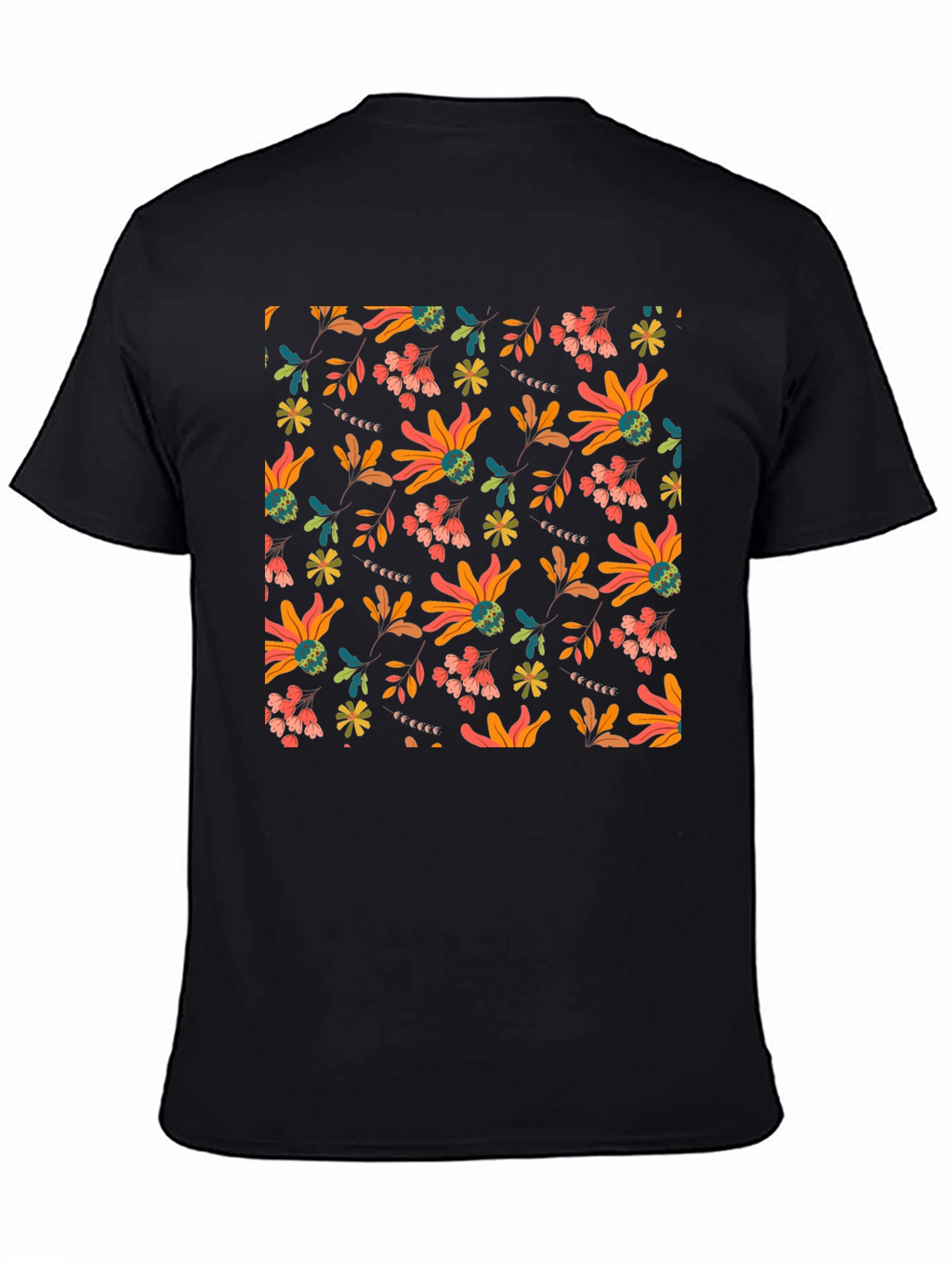 Floral Patterned Black T-Shirt