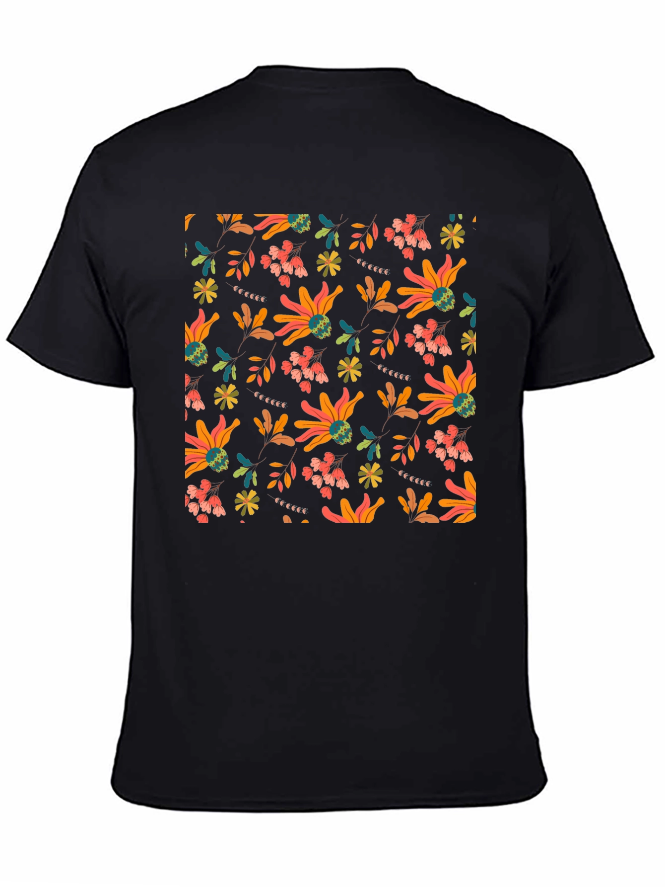 Floral Patterned Black T-Shirt