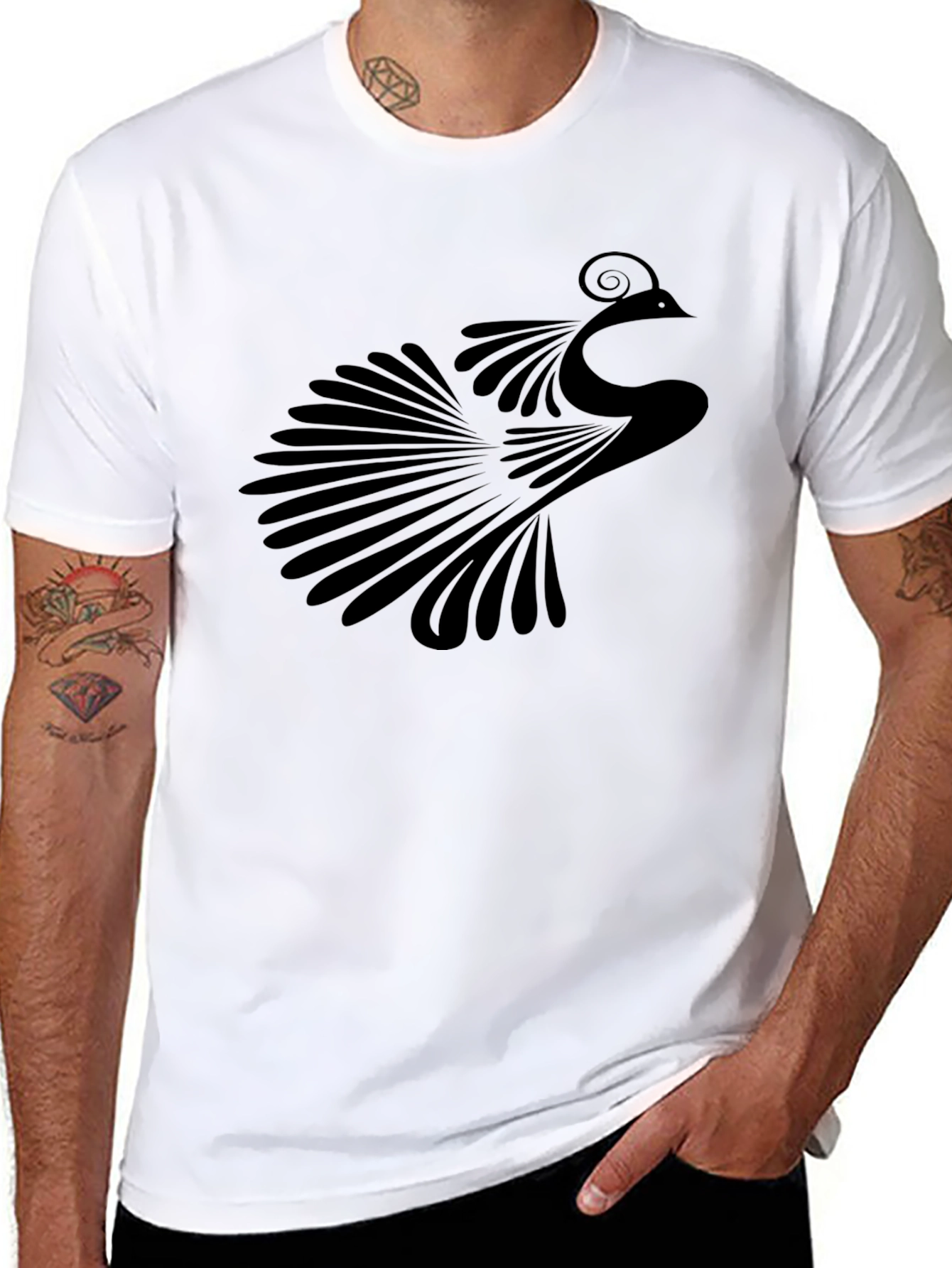 Black Peacock Graphic Tee - Stylish Mens T-Shirt
