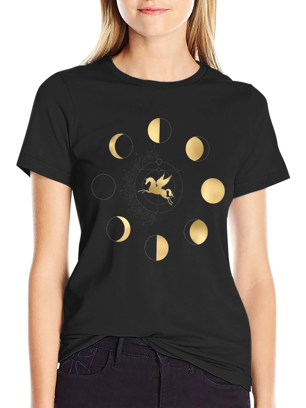 Pegasus & Moon Phases Black T-Shirt
