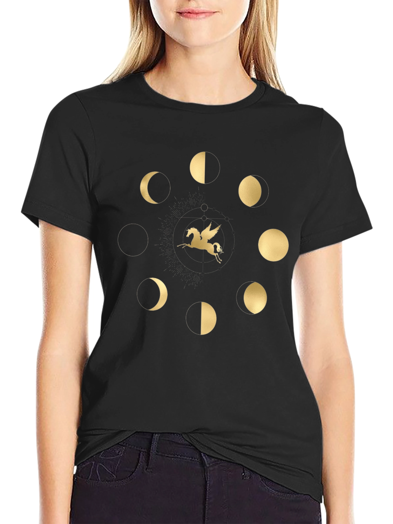Pegasus & Moon Phases Black T-Shirt