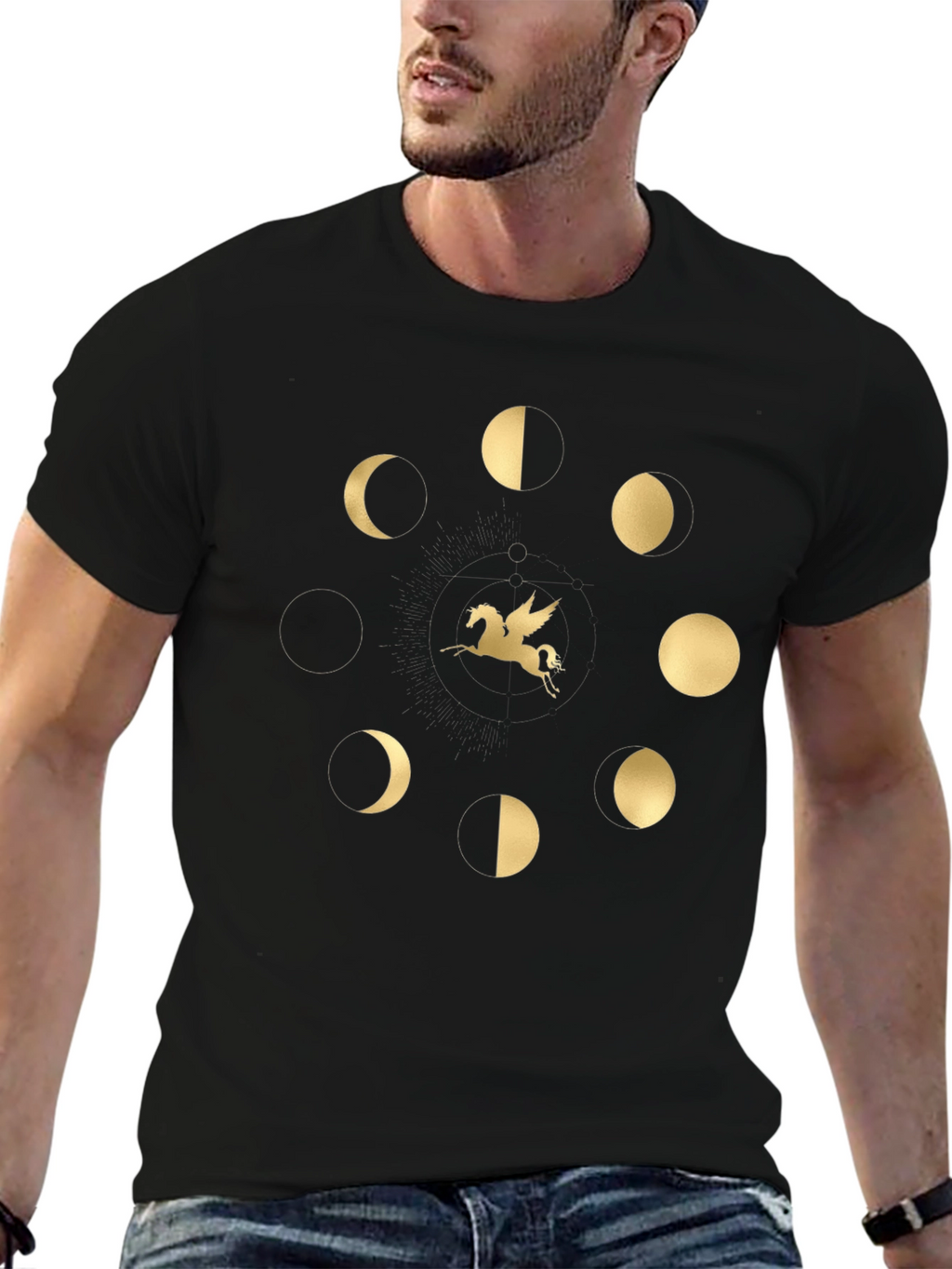 Pegasus & Moon Phases Black T-Shirt