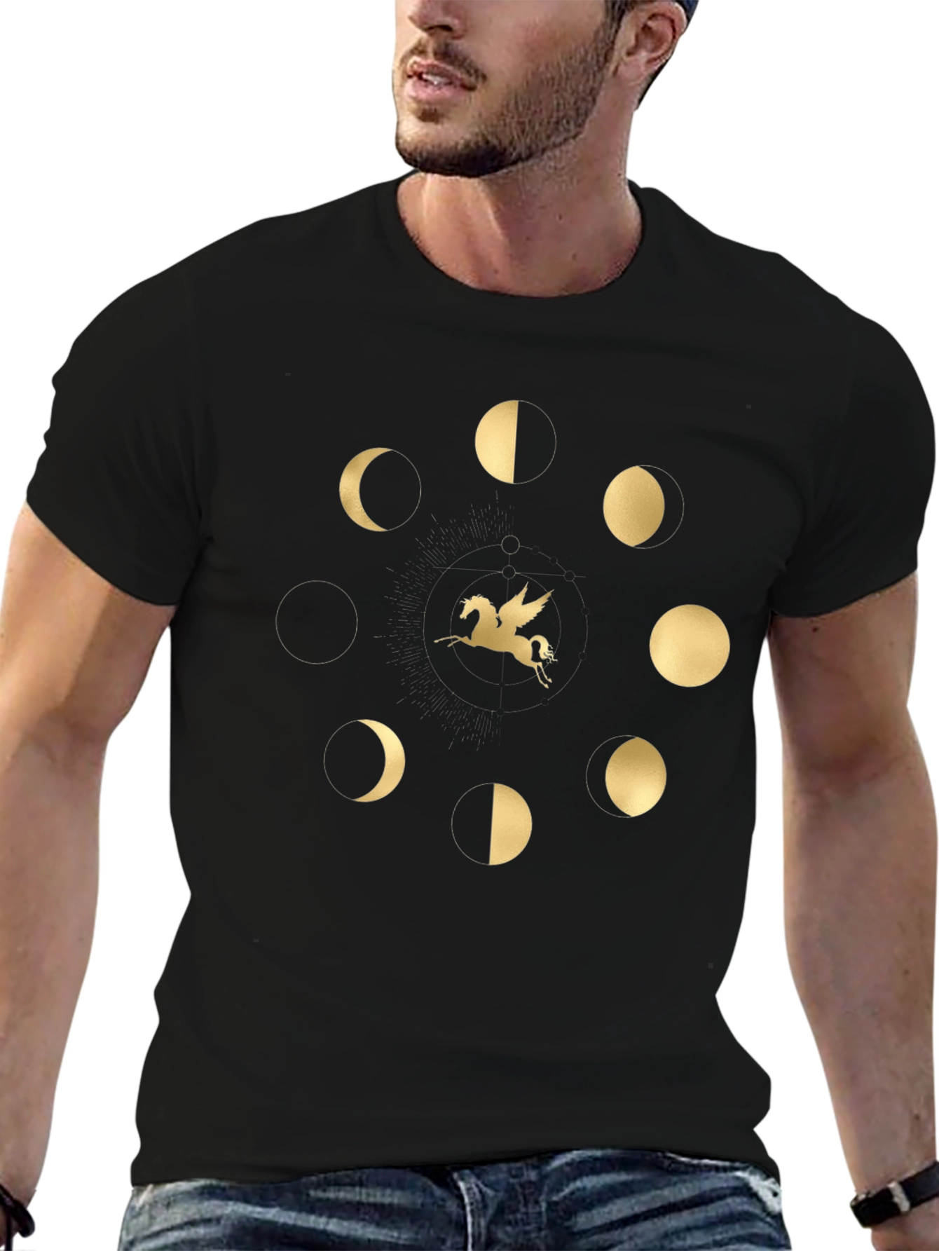 Pegasus & Moon Phases Black T-Shirt