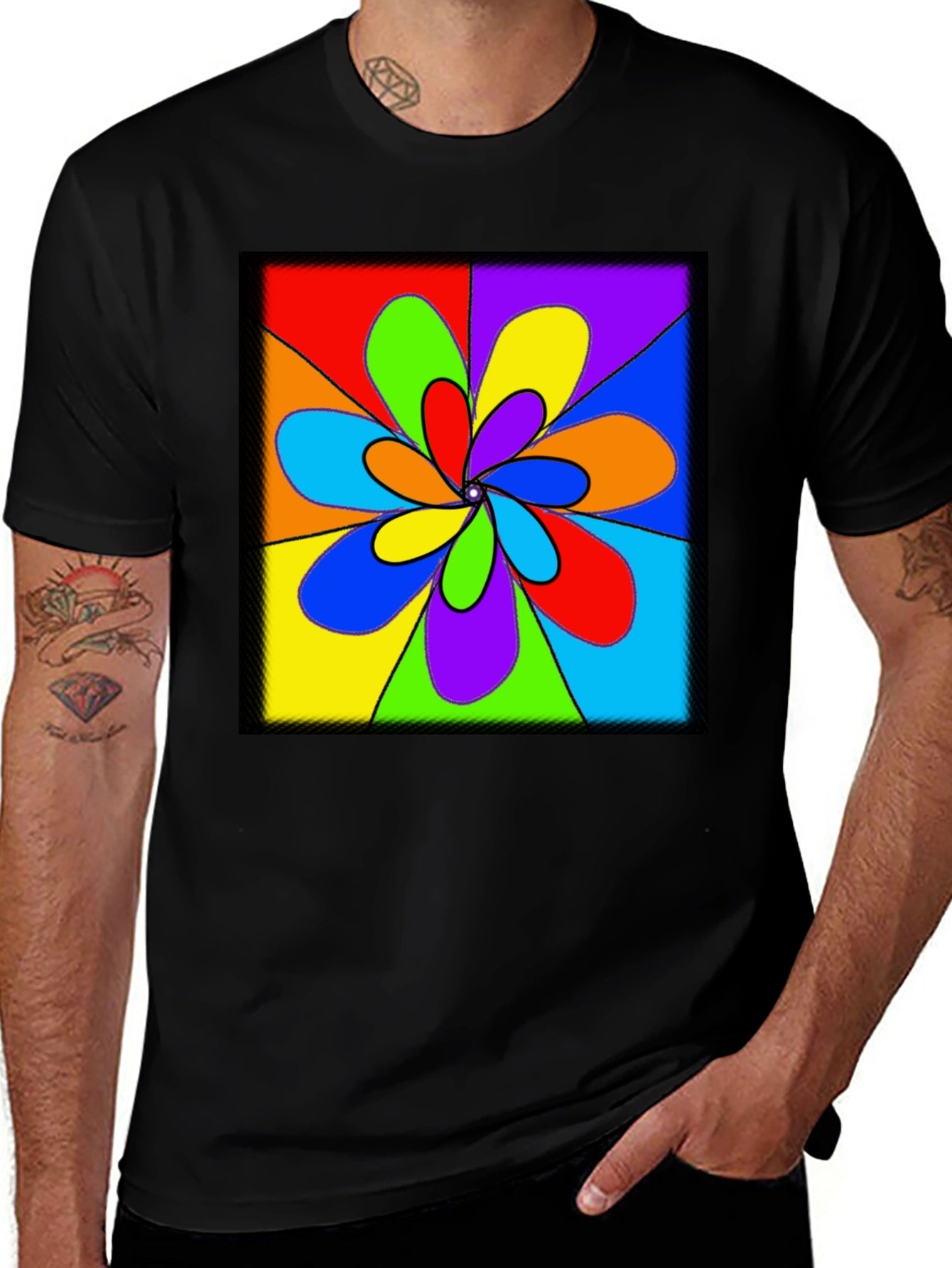 Colorful Retro Swirl T-Shirt - Black