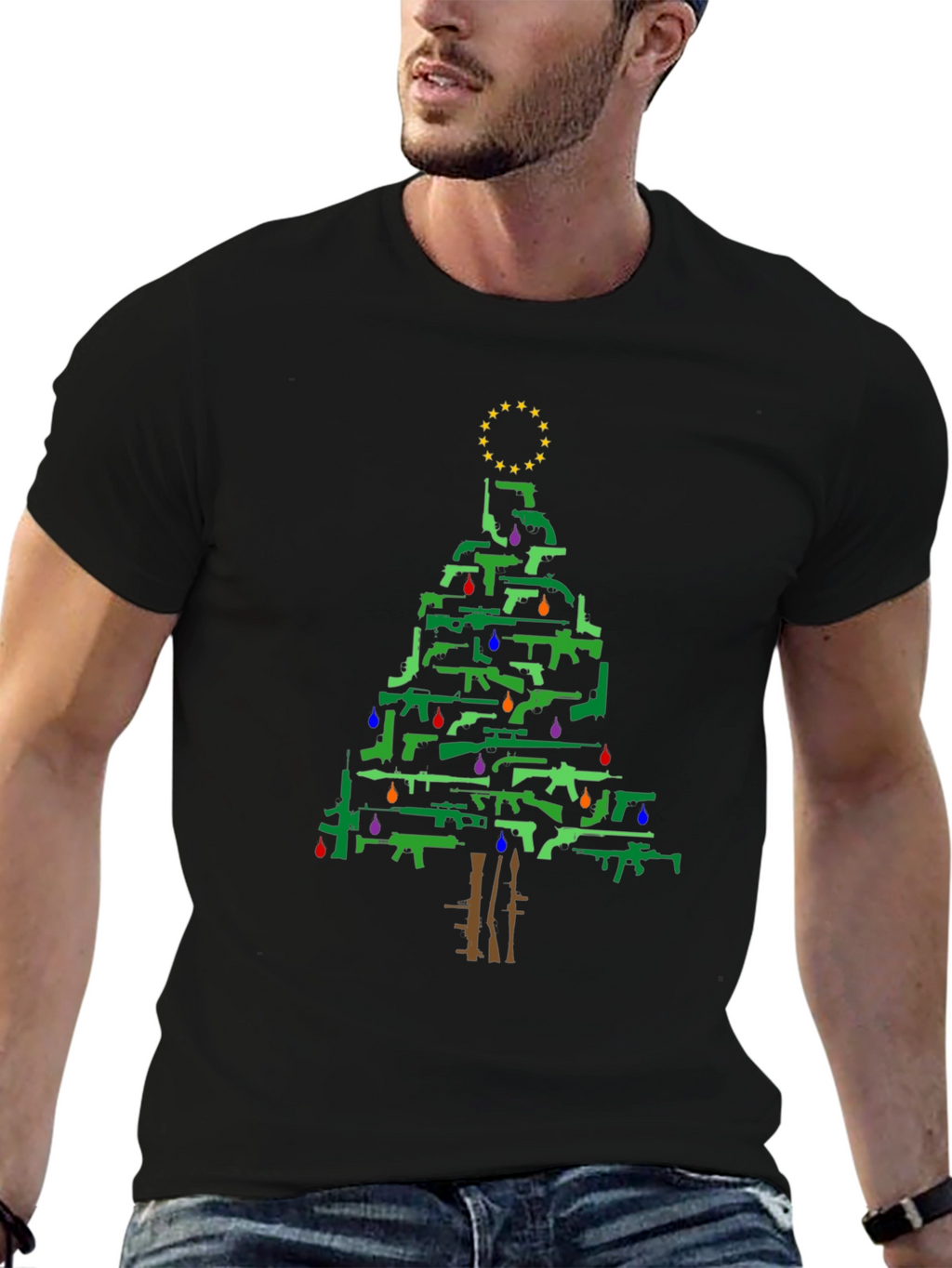 Gun Christmas Tree Holiday T-Shirt