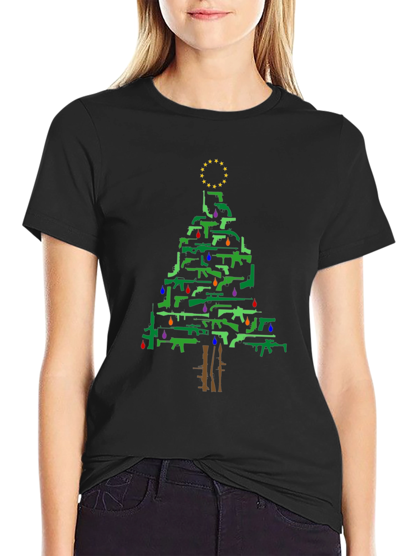 Gun Christmas Tree Holiday T-Shirt