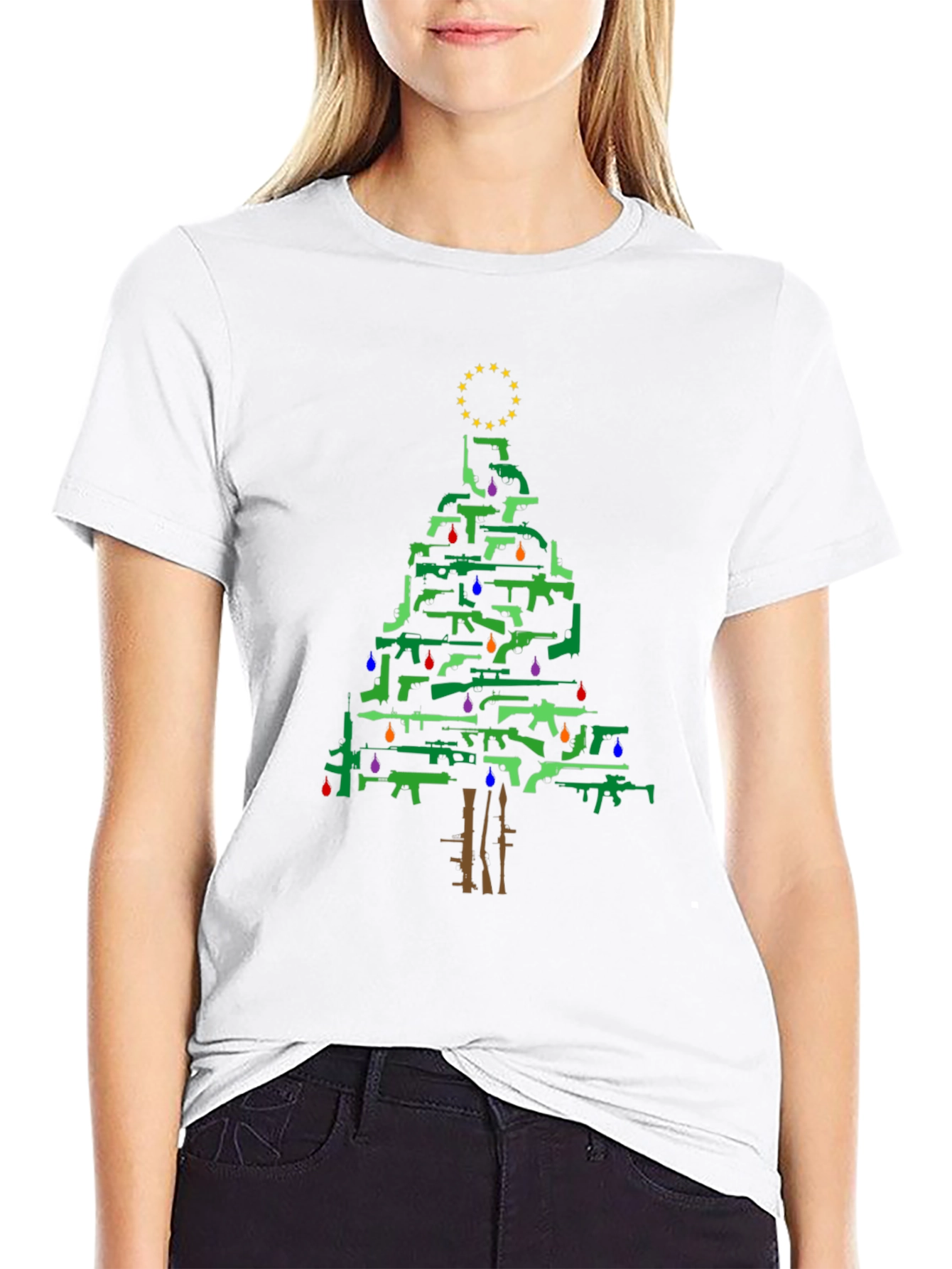 Gun Christmas Tree Holiday T-Shirt