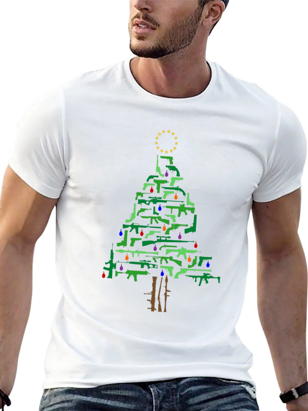 Gun Christmas Tree Holiday T-Shirt