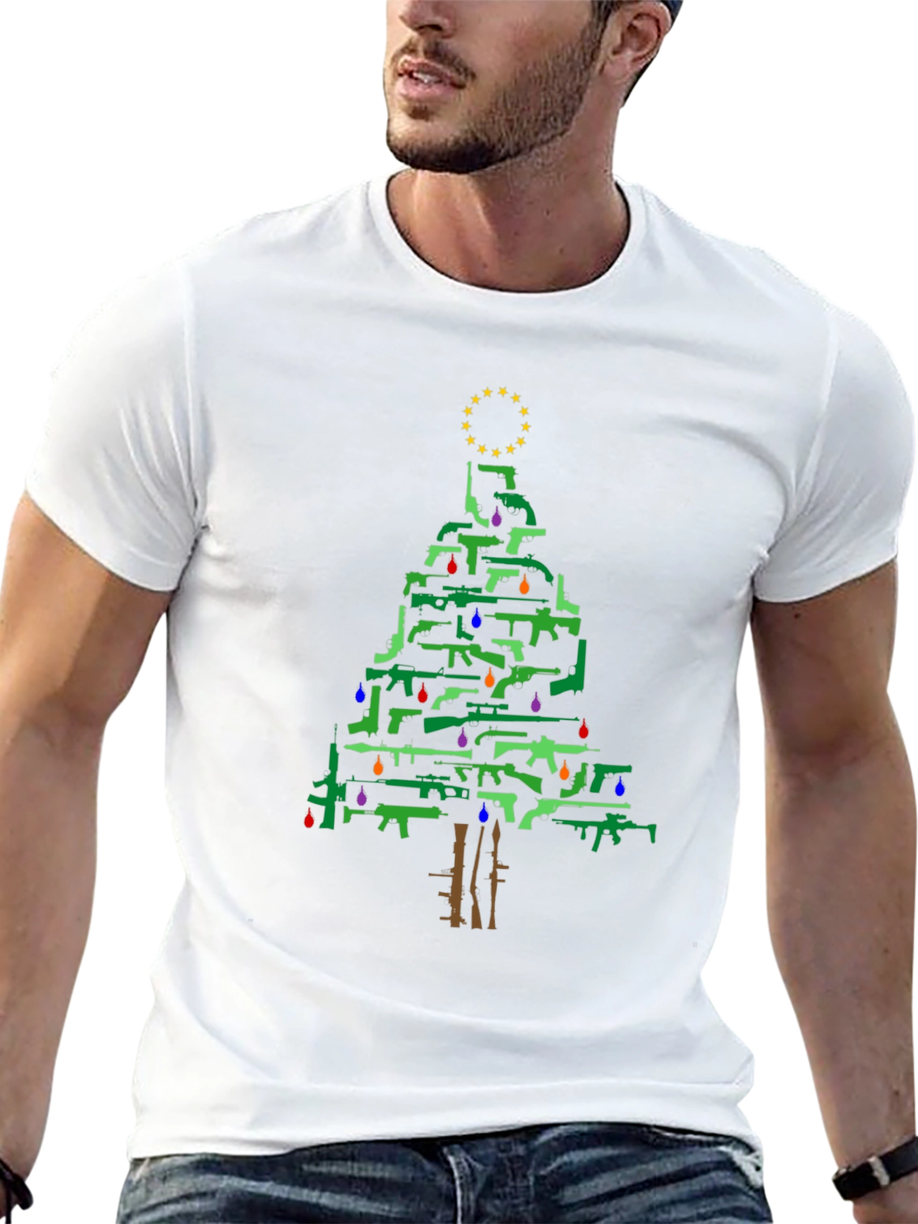 Gun Christmas Tree Holiday T-Shirt