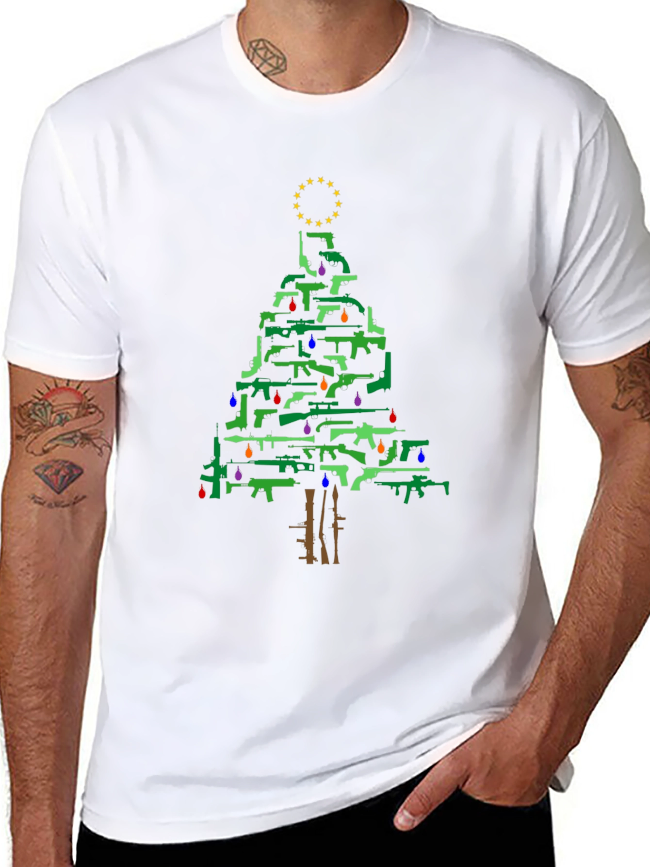 Gun Christmas Tree Holiday T-Shirt
