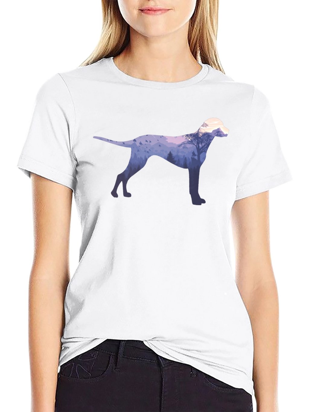 Dog Silhouette Forest Graphic Tee - Black