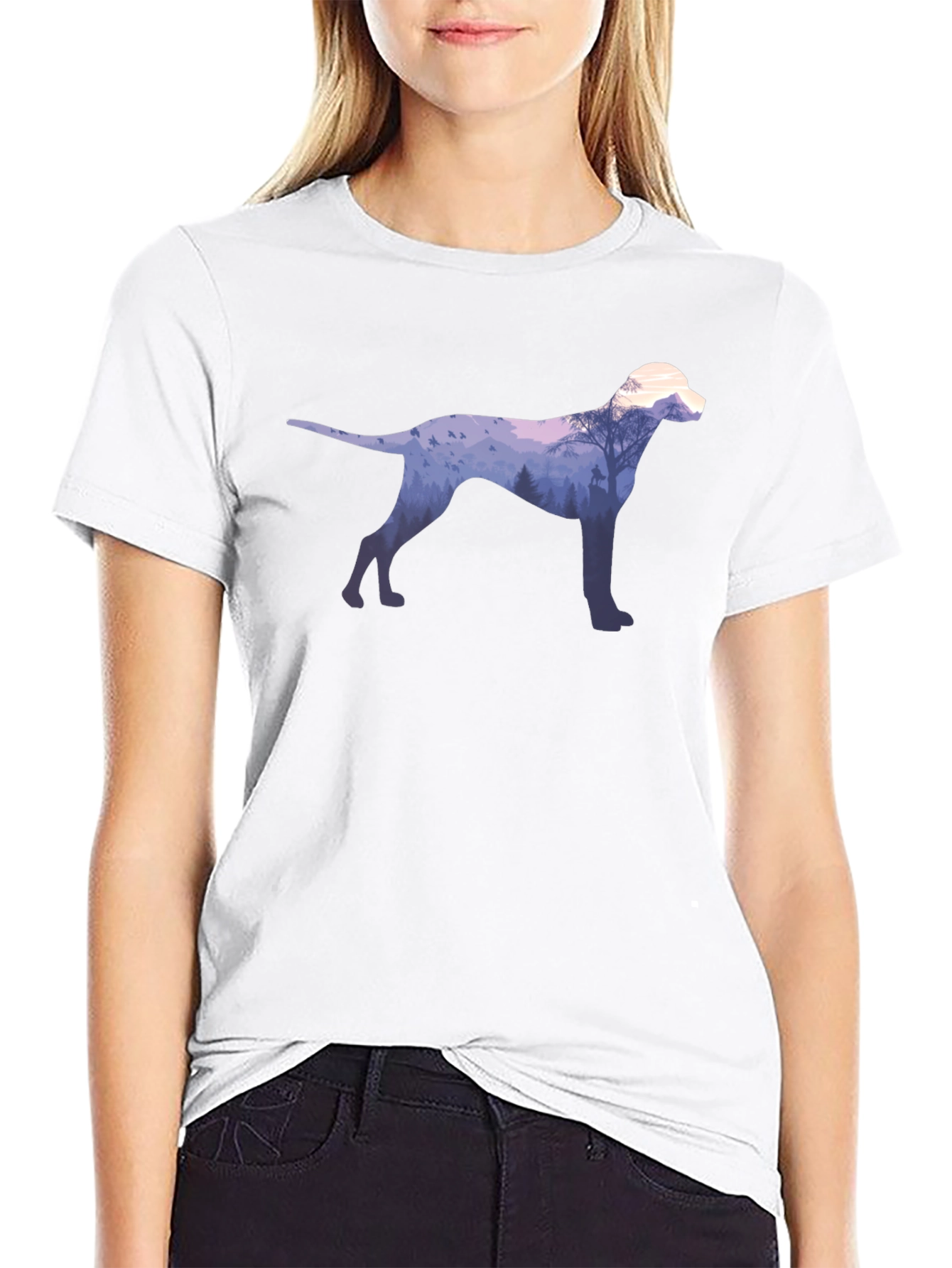Dog Silhouette Forest Graphic Tee - Black