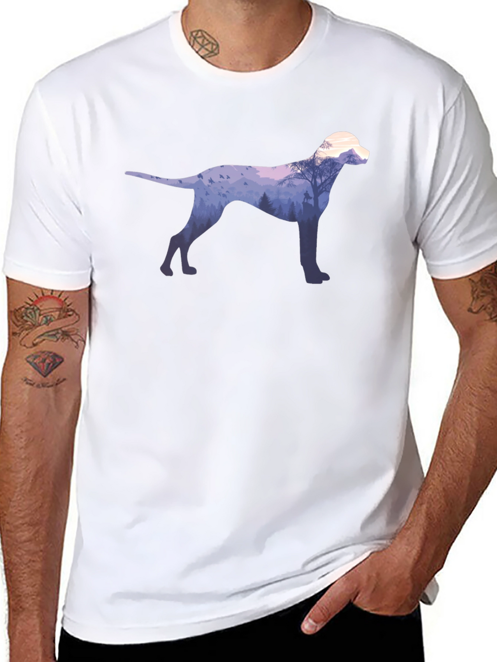 Dog Silhouette Forest Graphic Tee - Black