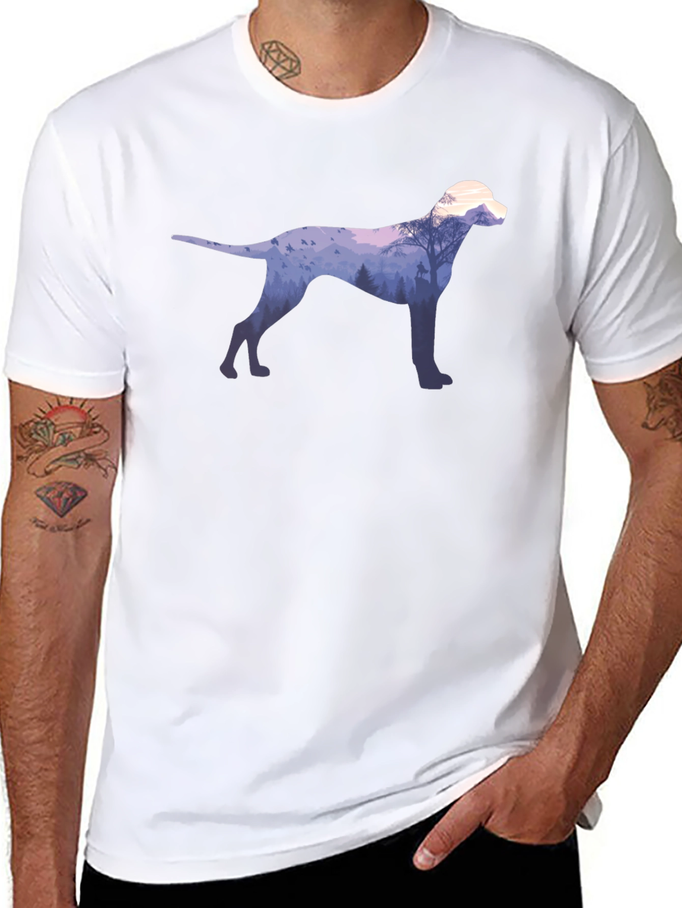 Dog Silhouette Forest Graphic Tee - Black