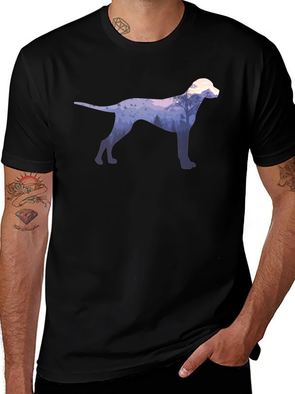Dog Silhouette Forest Graphic Tee - Black
