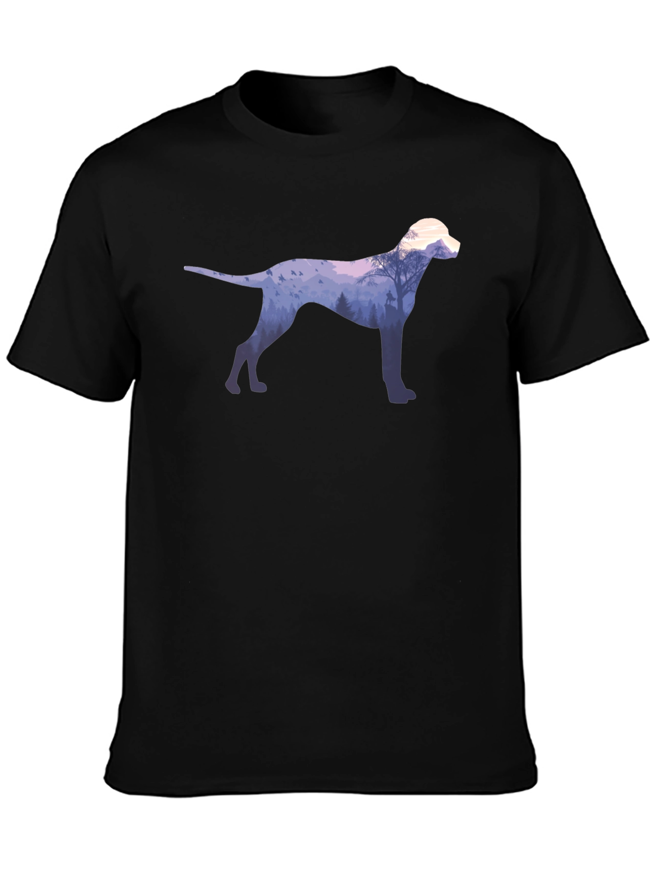 Dog Silhouette Forest Graphic Tee - Black