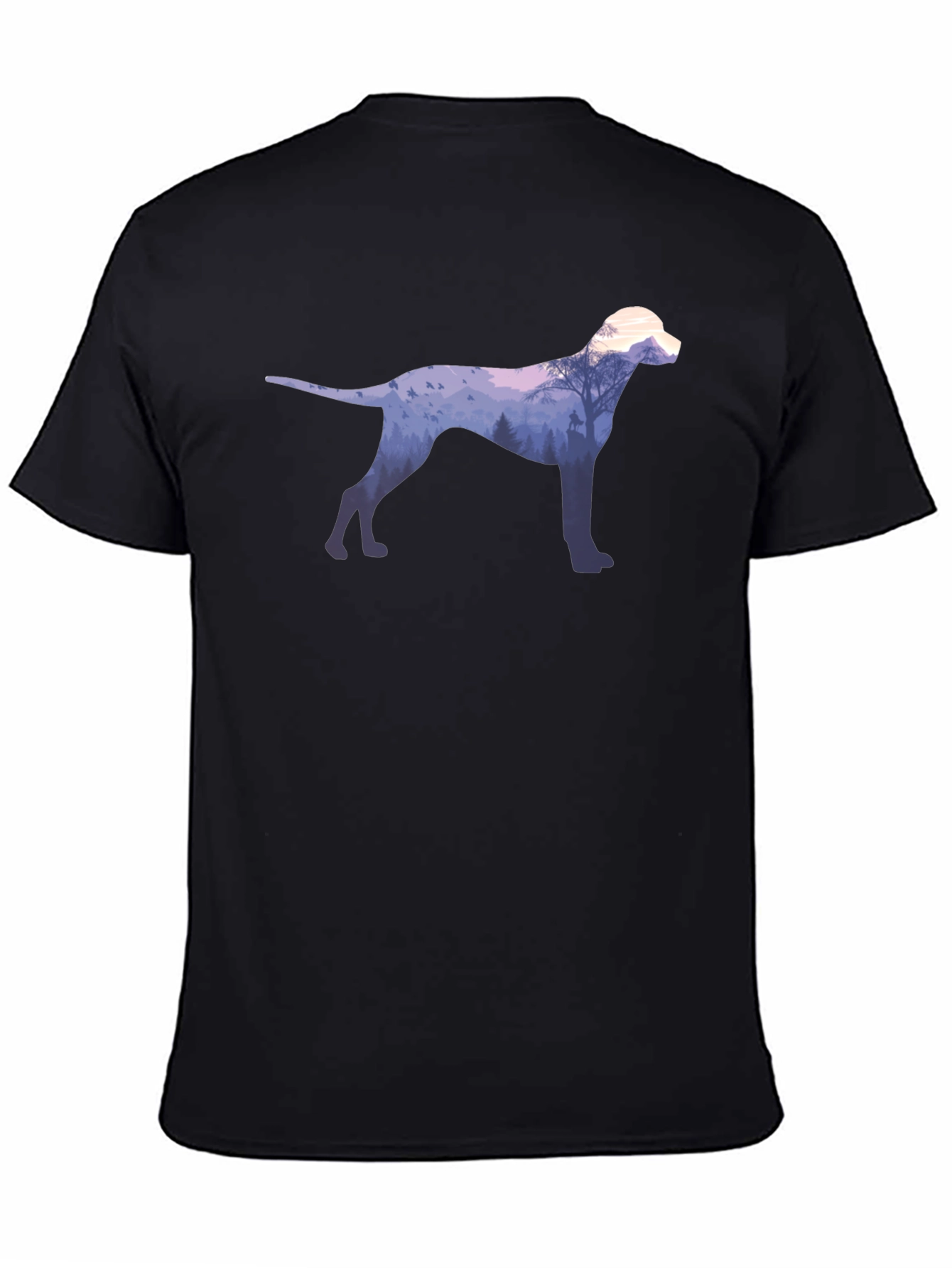 Dog Silhouette Forest Graphic Tee - Black