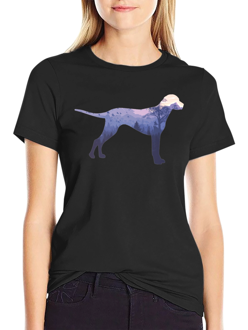 Dog Silhouette Forest Graphic Tee - Black