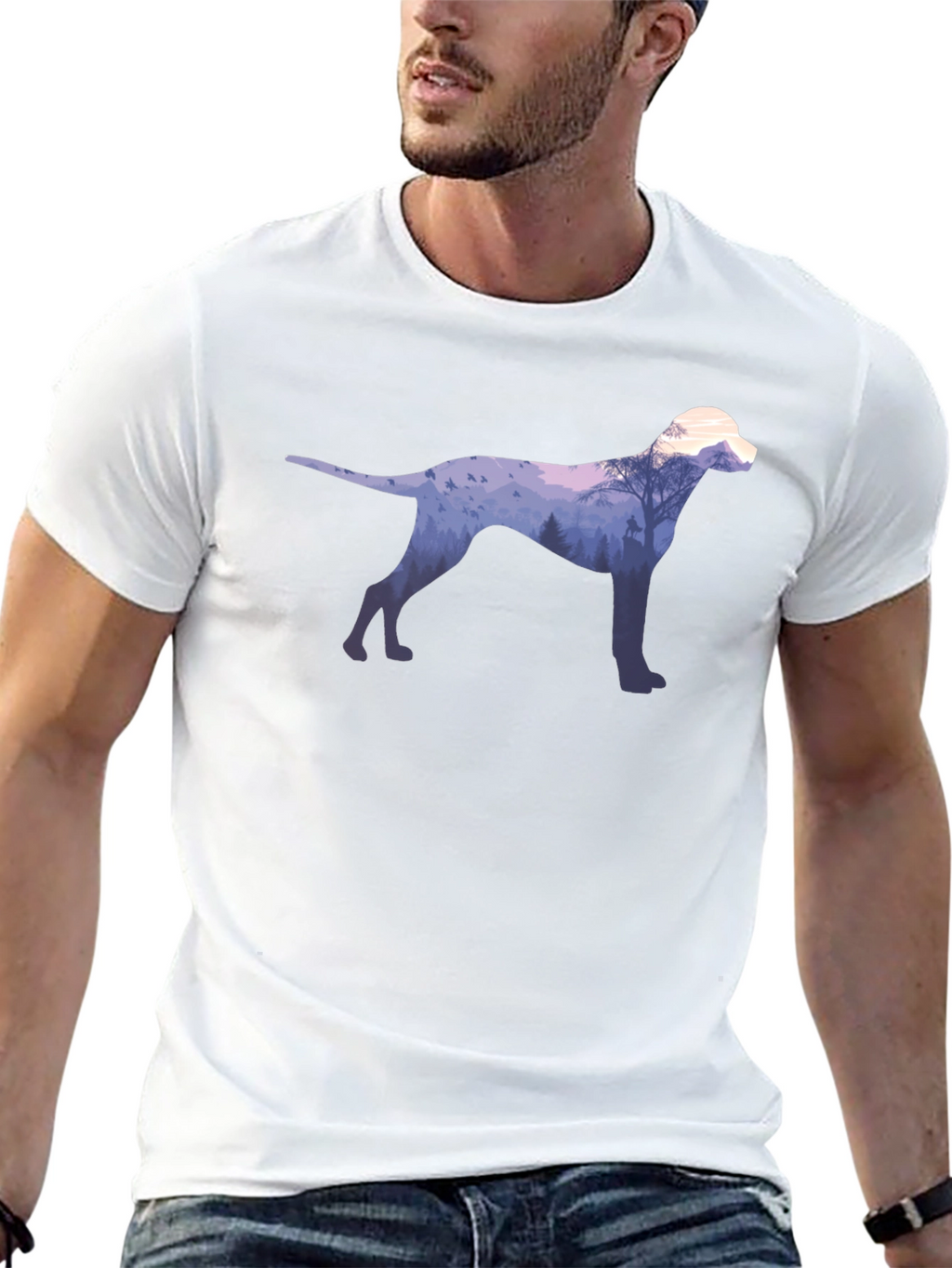 Dog Silhouette Forest Graphic Tee - Black