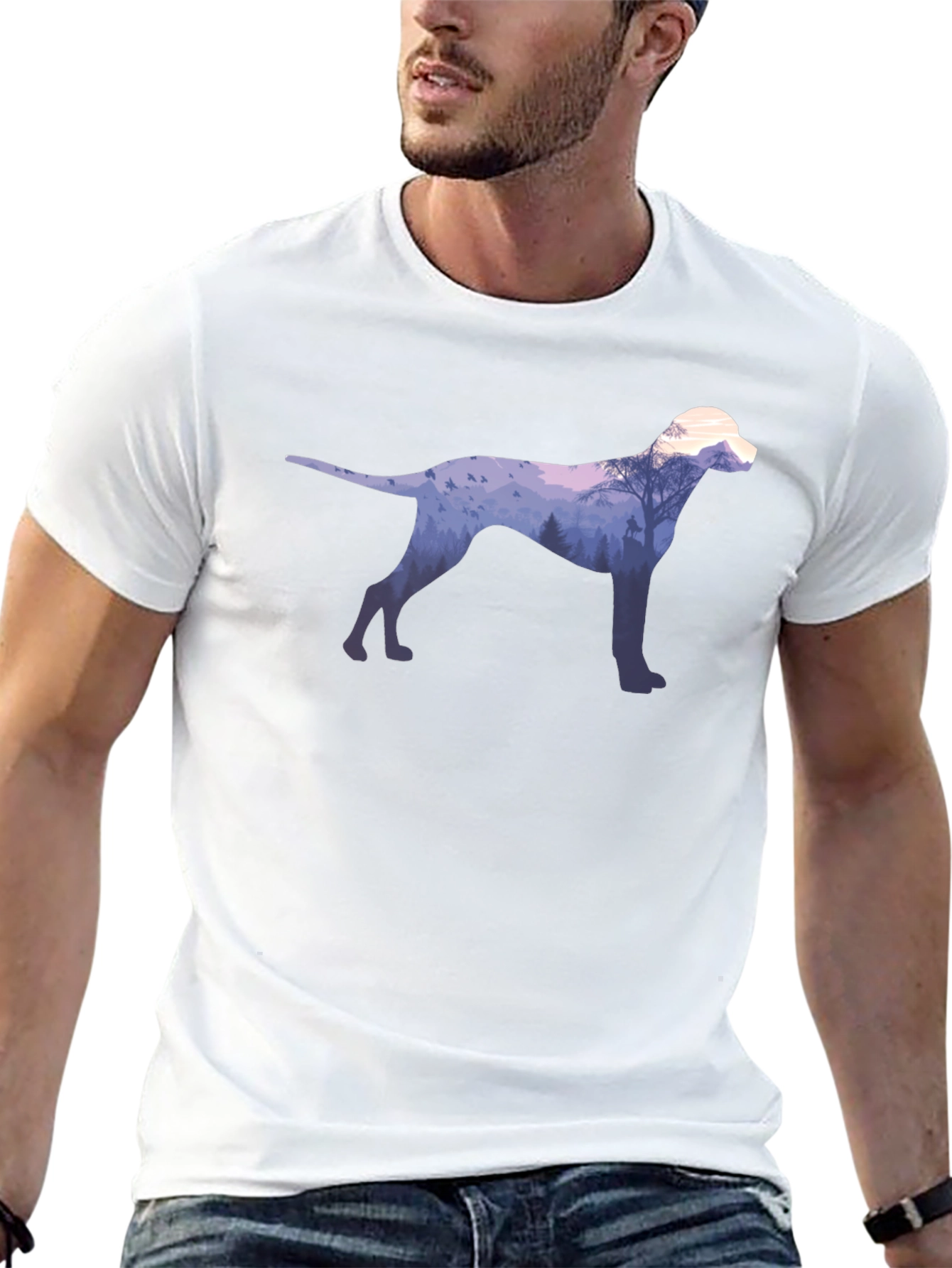 Dog Silhouette Forest Graphic Tee - Black