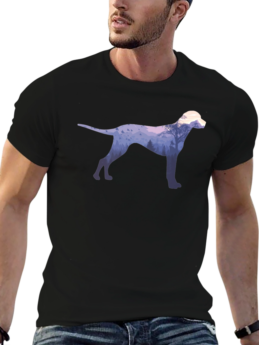 Dog Silhouette Forest Graphic Tee - Black