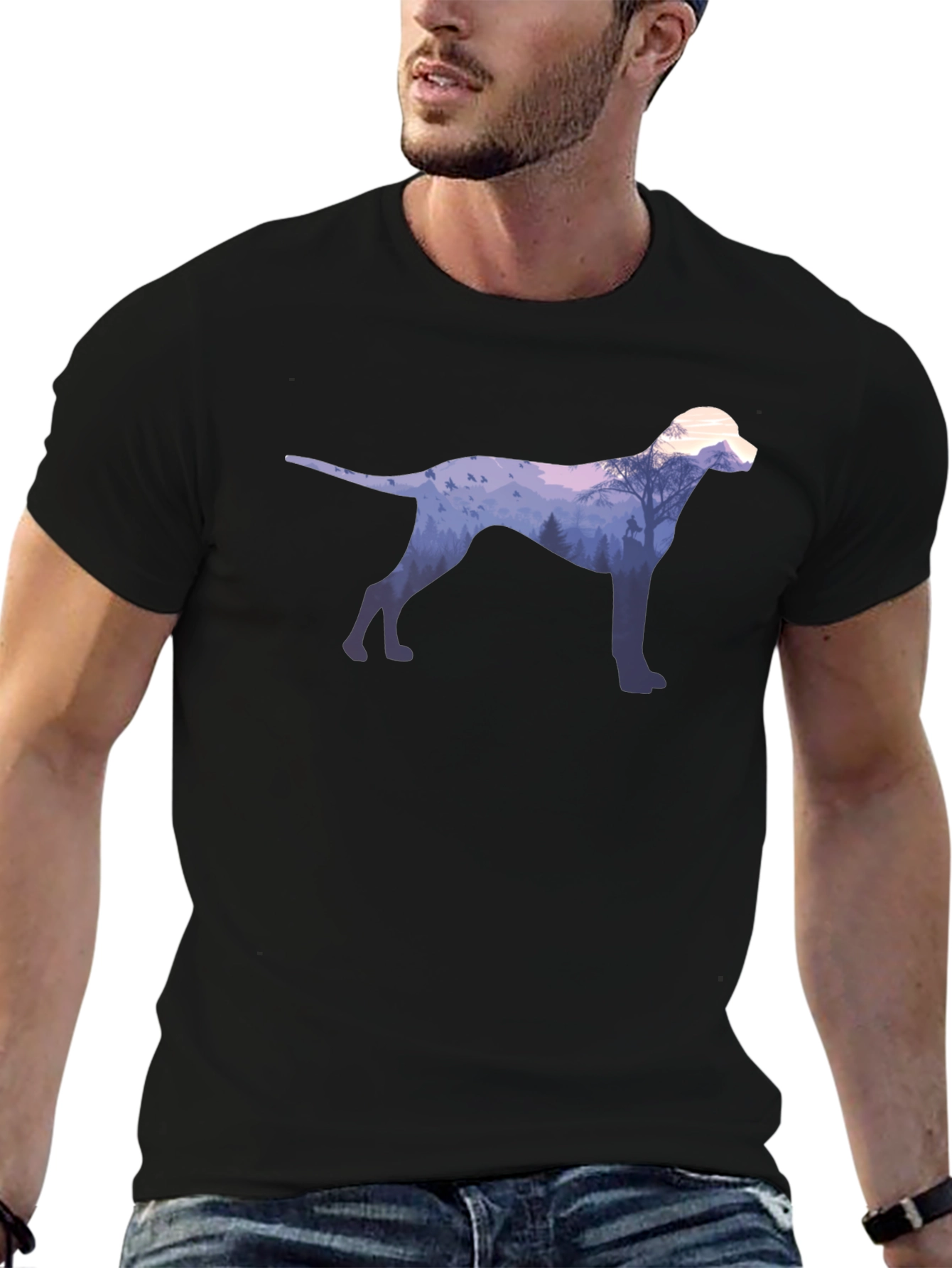Dog Silhouette Forest Graphic Tee - Black