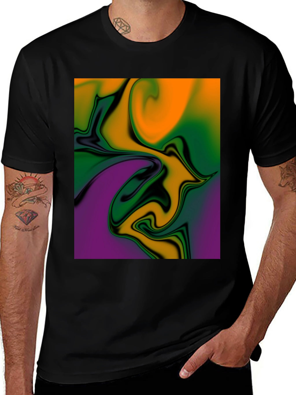 Abstract Swirl Graphic Print Black T-Shirt