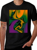 Abstract Swirl Graphic Print Black T-Shirt