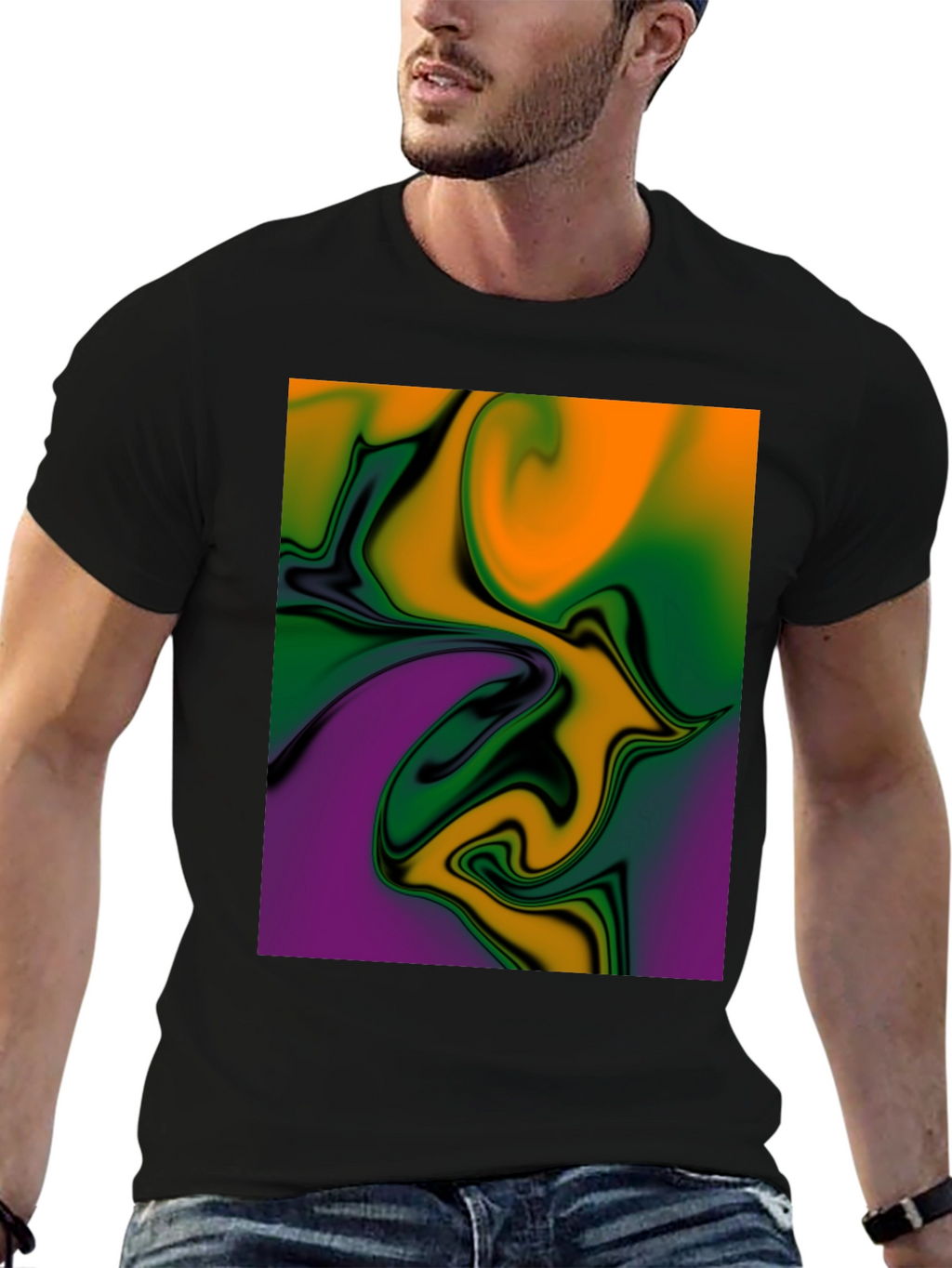 Abstract Swirl Graphic Print Black T-Shirt