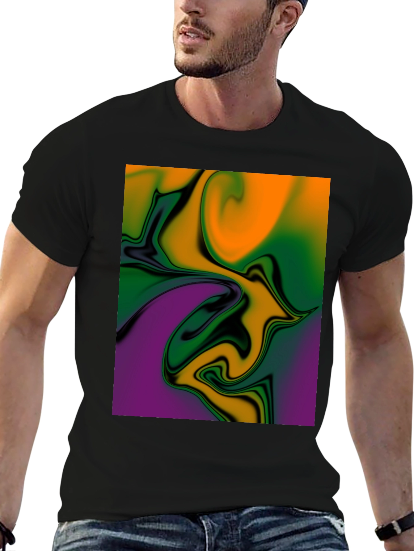 Abstract Swirl Graphic Print Black T-Shirt