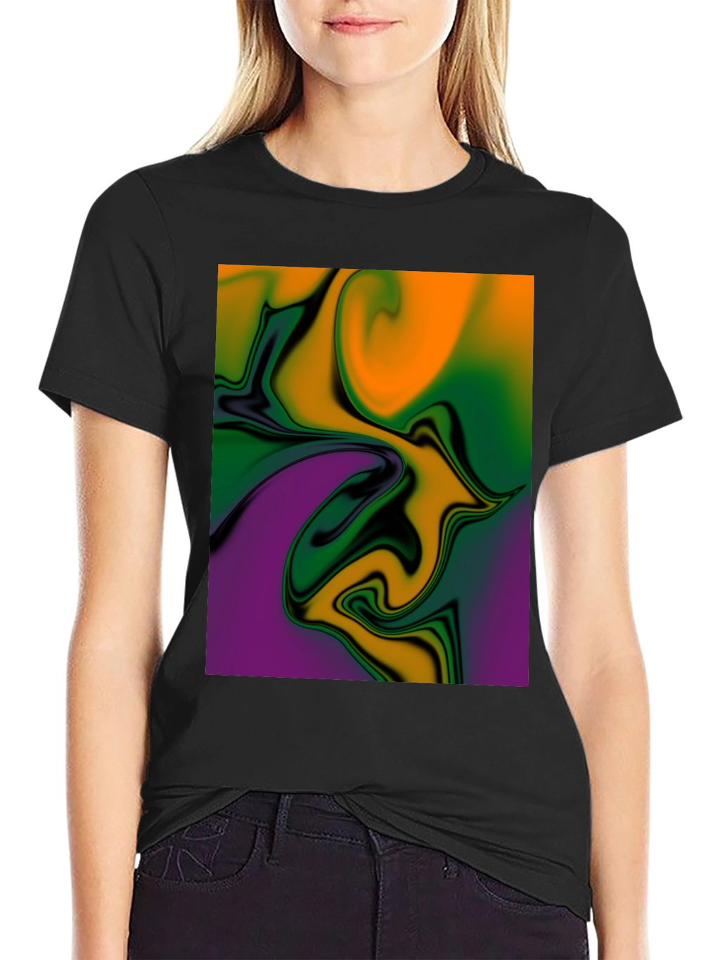 Abstract Swirl Graphic Print Black T-Shirt