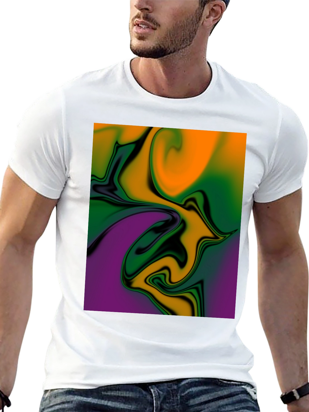 Abstract Swirl Graphic Print Black T-Shirt