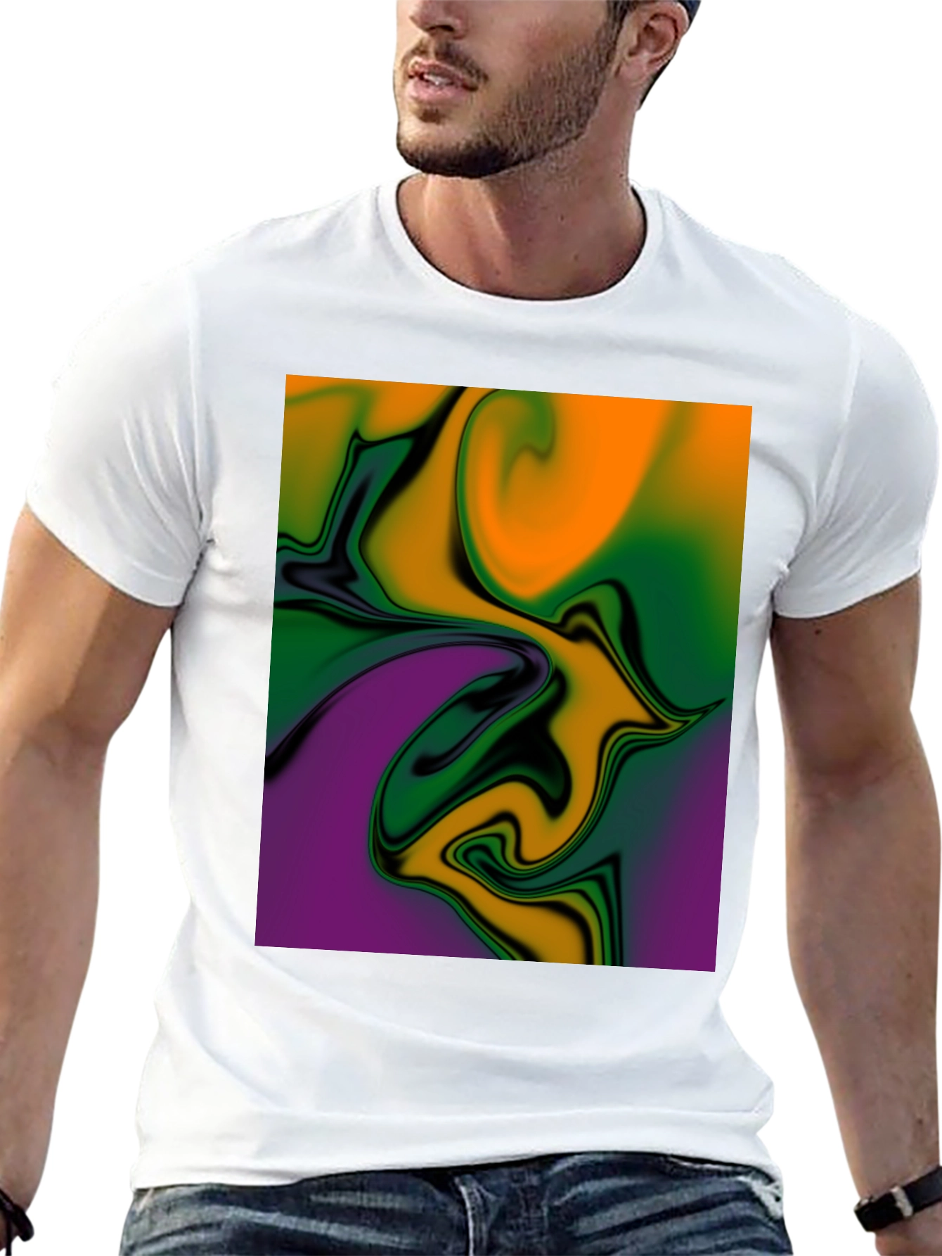Abstract Swirl Graphic Print Black T-Shirt