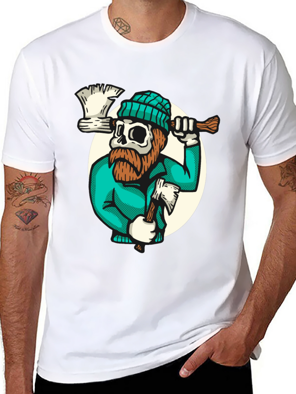 Lumberjack Skull Graphic Tee - Black Cotton T-Shirt