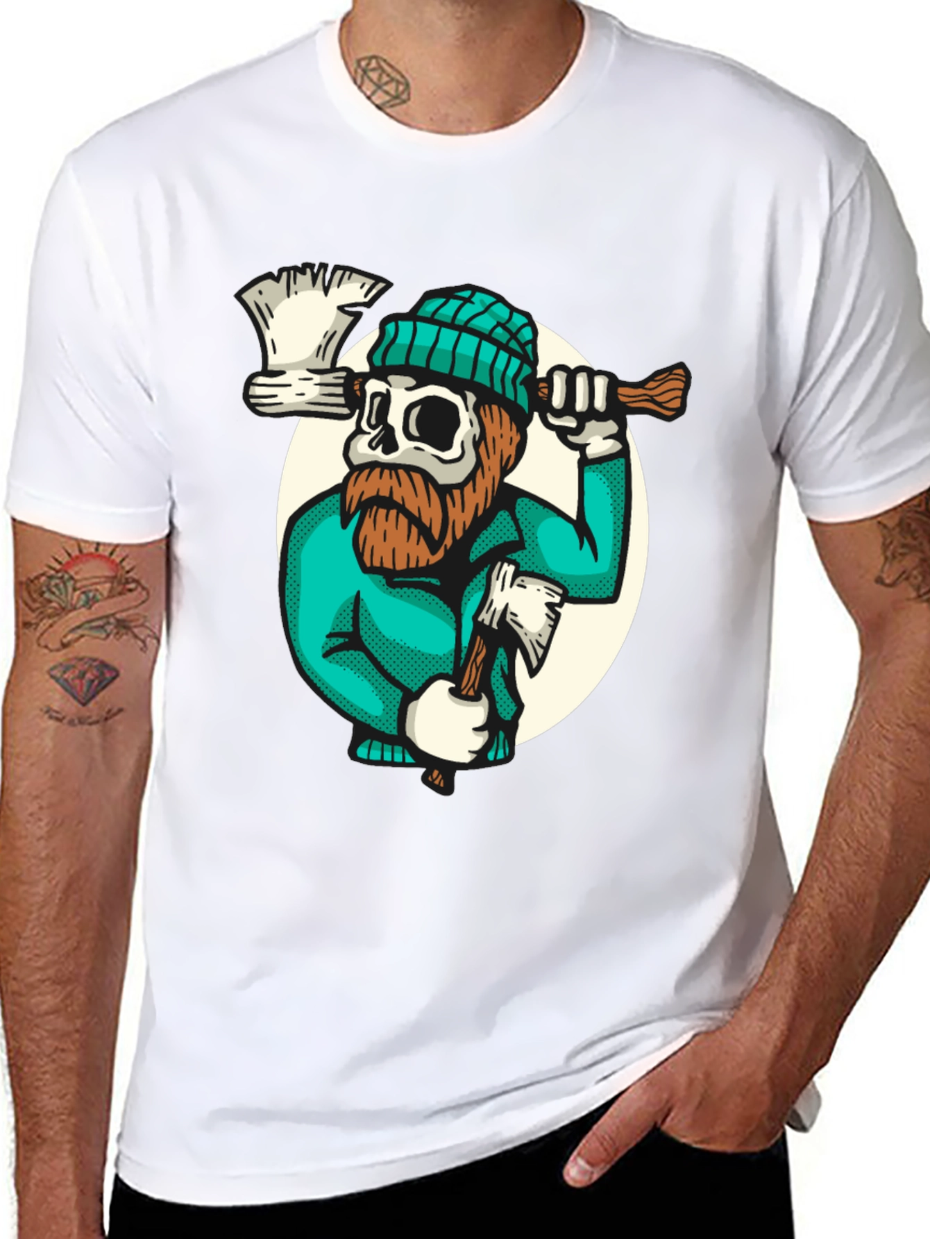 Lumberjack Skull Graphic Tee - Black Cotton T-Shirt