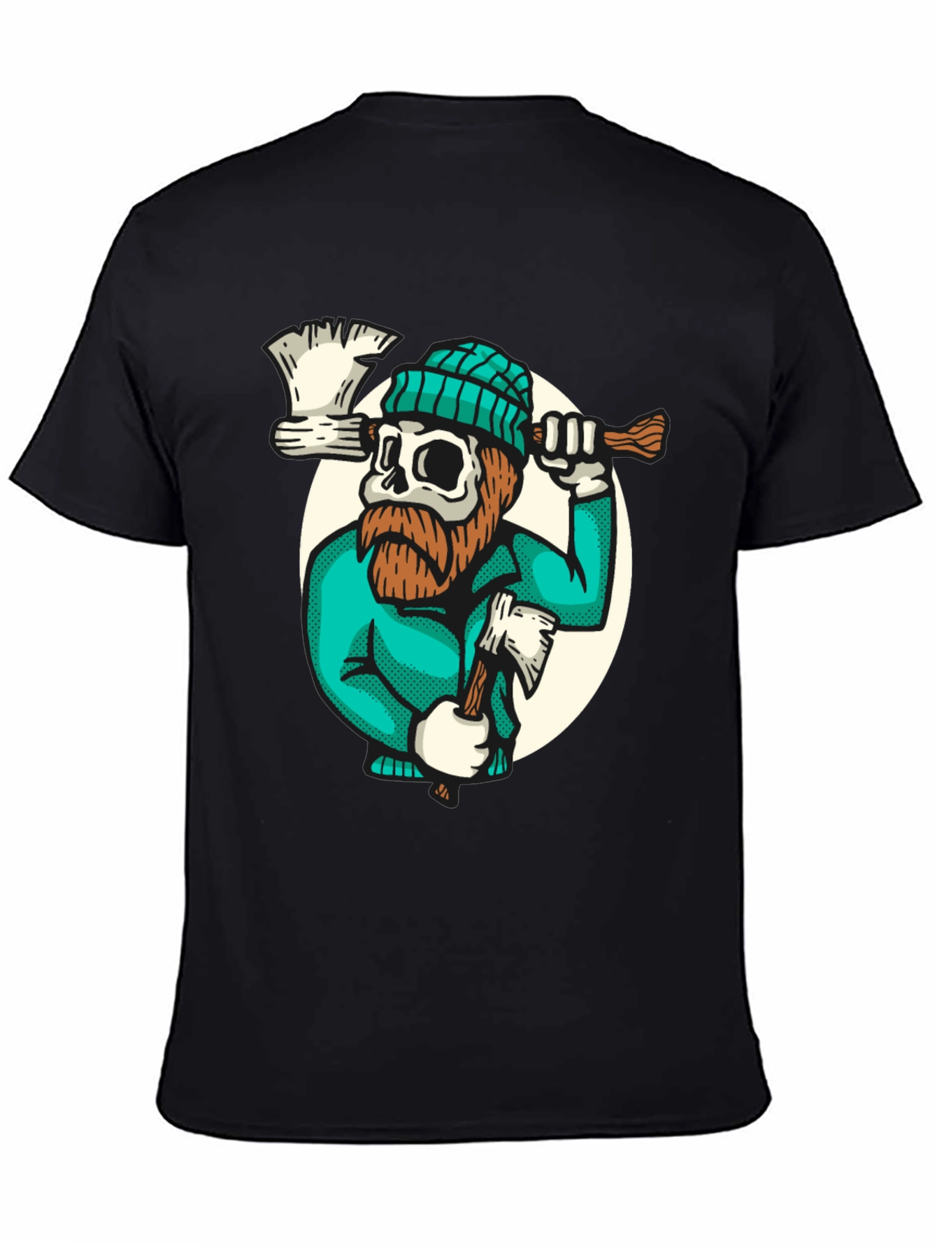 Lumberjack Skull Graphic Tee - Black Cotton T-Shirt