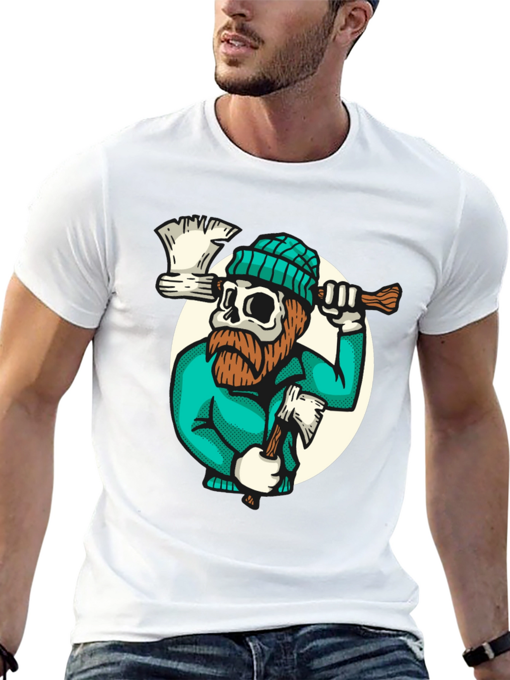 Lumberjack Skull Graphic Tee - Black Cotton T-Shirt