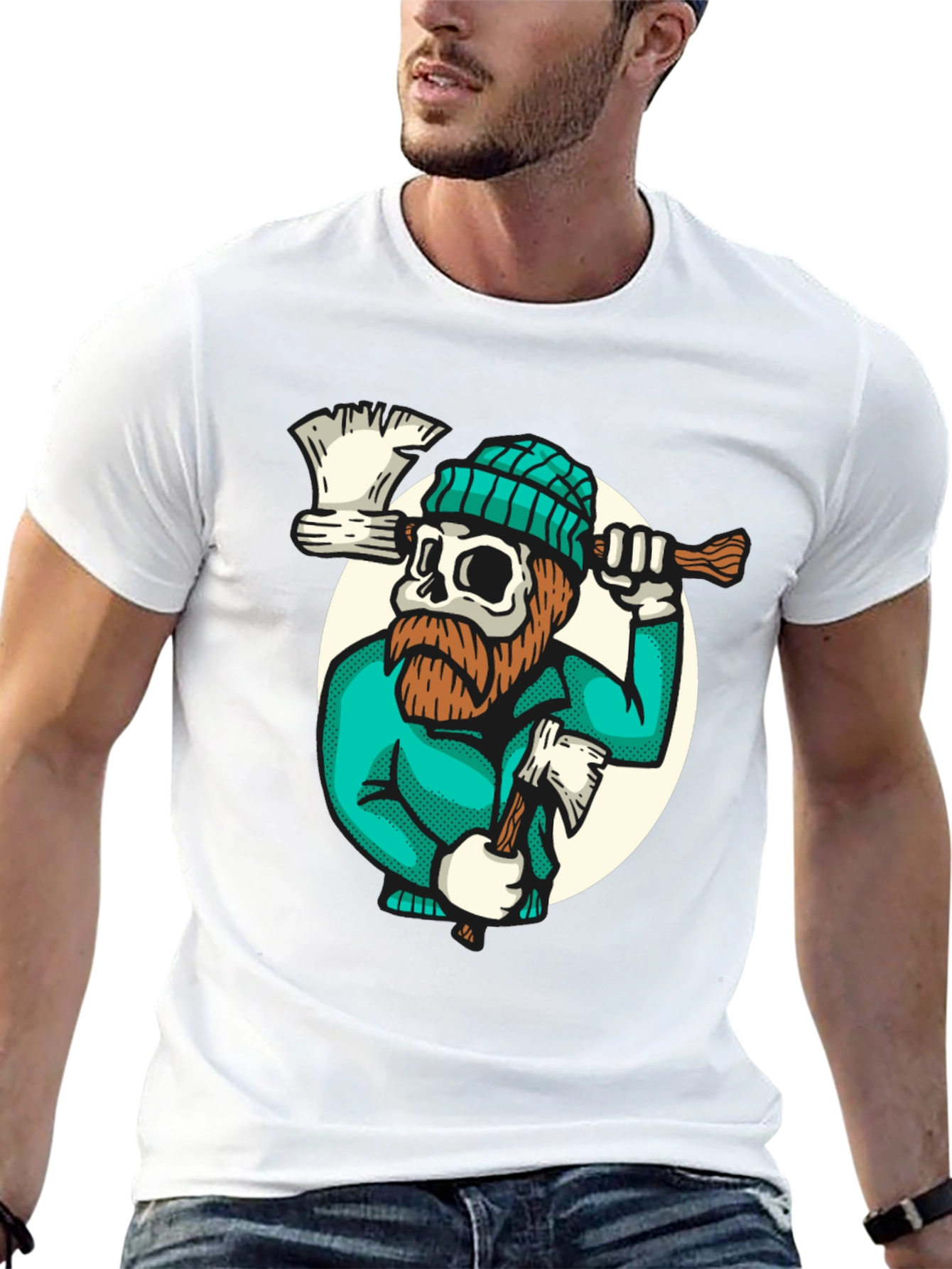 Lumberjack Skull Graphic Tee - Black Cotton T-Shirt