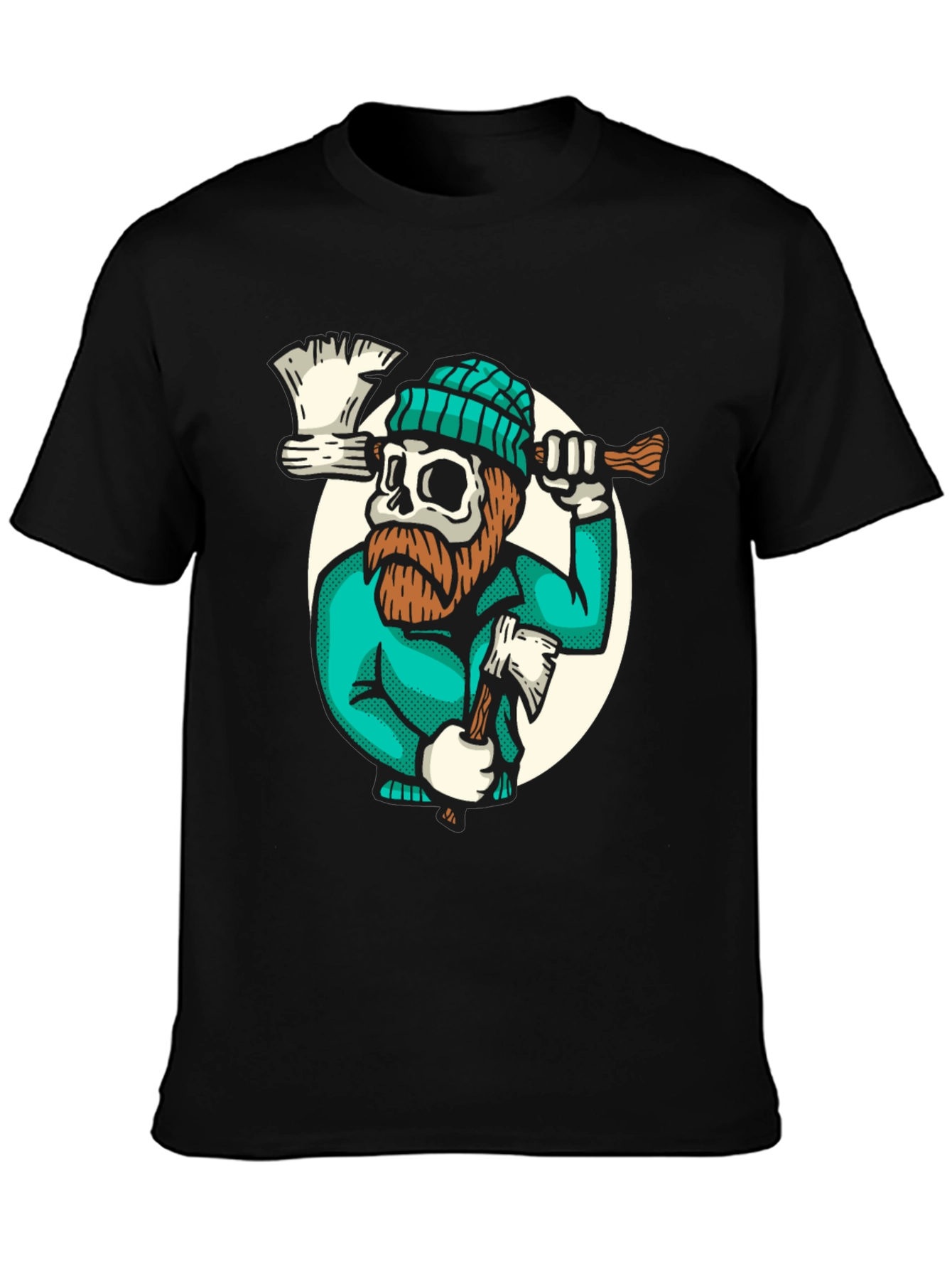 Lumberjack Skull Graphic Tee - Black Cotton T-Shirt