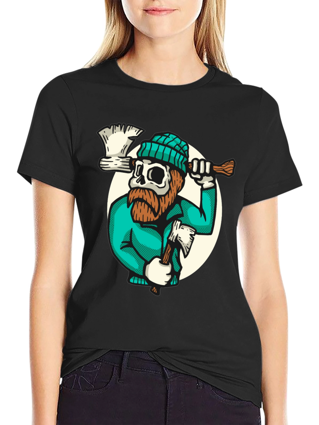 Lumberjack Skull Graphic Tee - Black Cotton T-Shirt