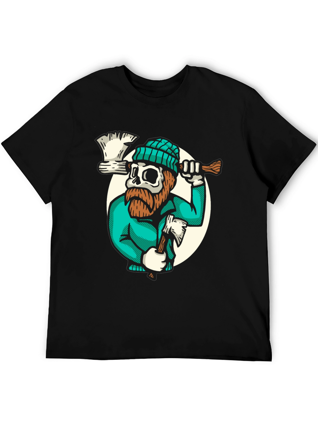Lumberjack Skull Graphic Tee - Black Cotton T-Shirt