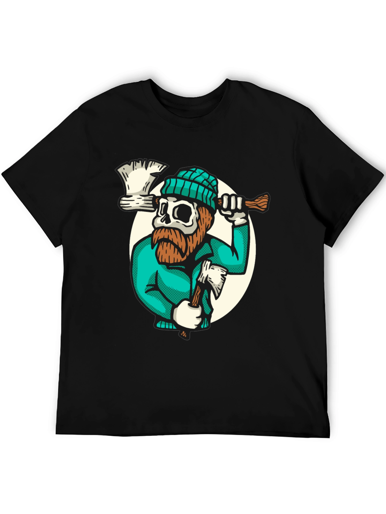 Lumberjack Skull Graphic Tee - Black Cotton T-Shirt