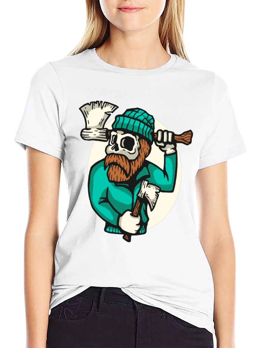 Lumberjack Skull Graphic Tee - Black Cotton T-Shirt