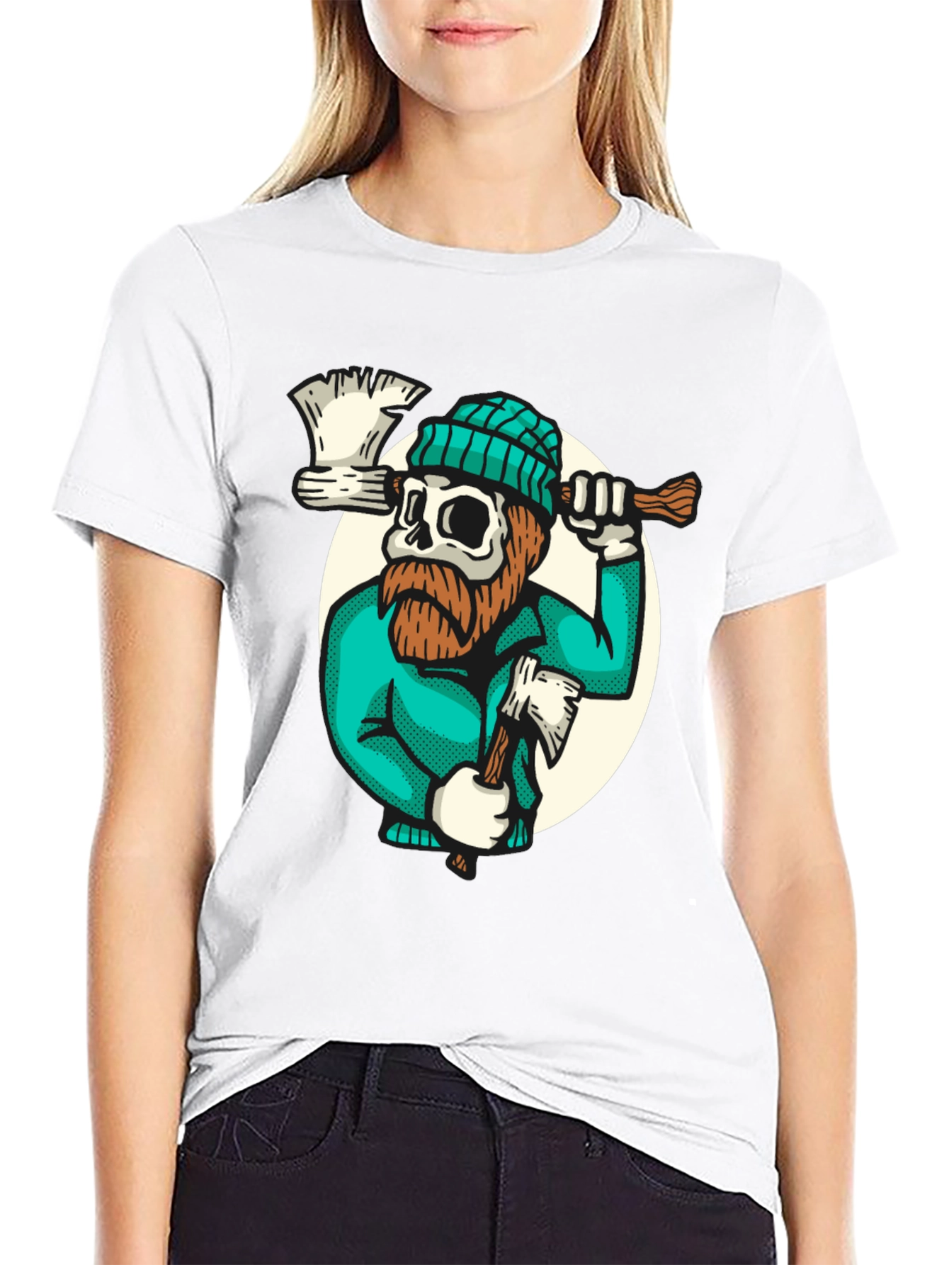 Lumberjack Skull Graphic Tee - Black Cotton T-Shirt