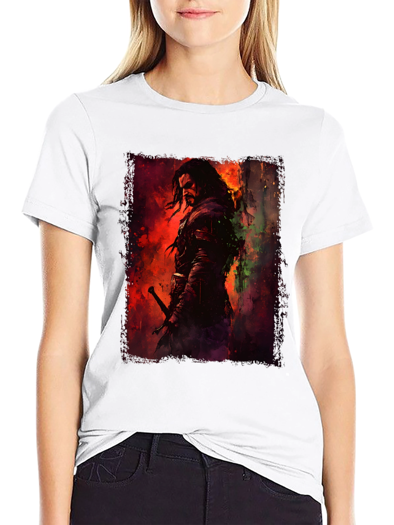 Fantasy Warrior Graphic Black T-Shirt