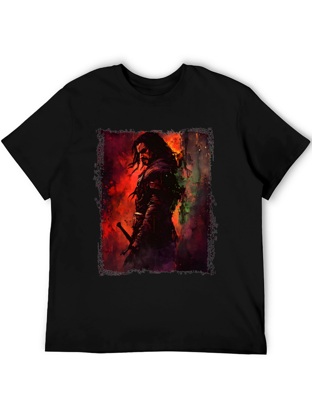 Fantasy Warrior Graphic Black T-Shirt