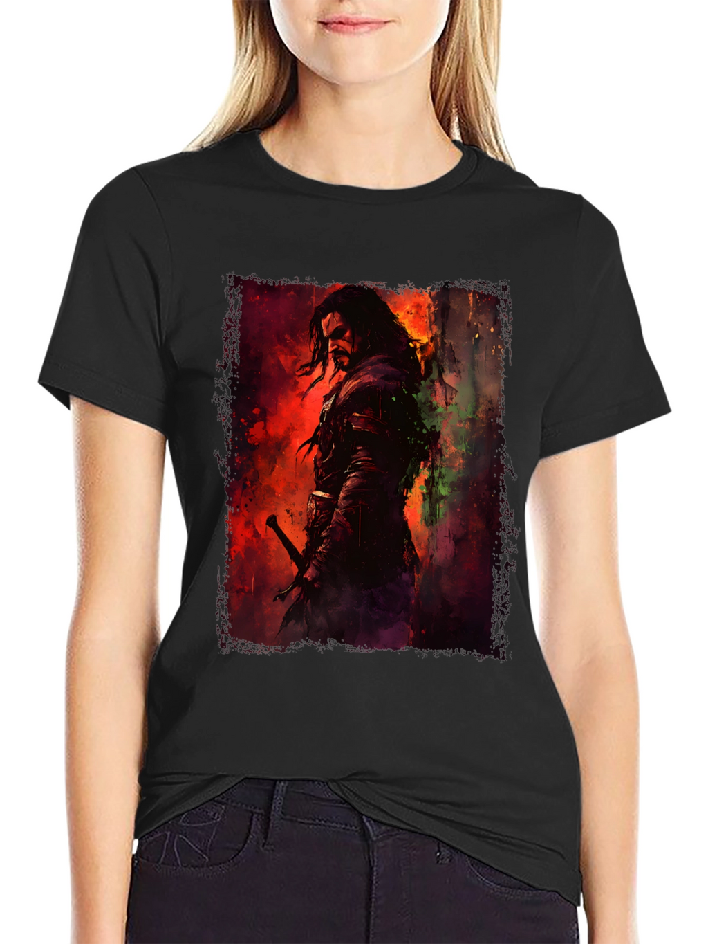 Fantasy Warrior Graphic Black T-Shirt
