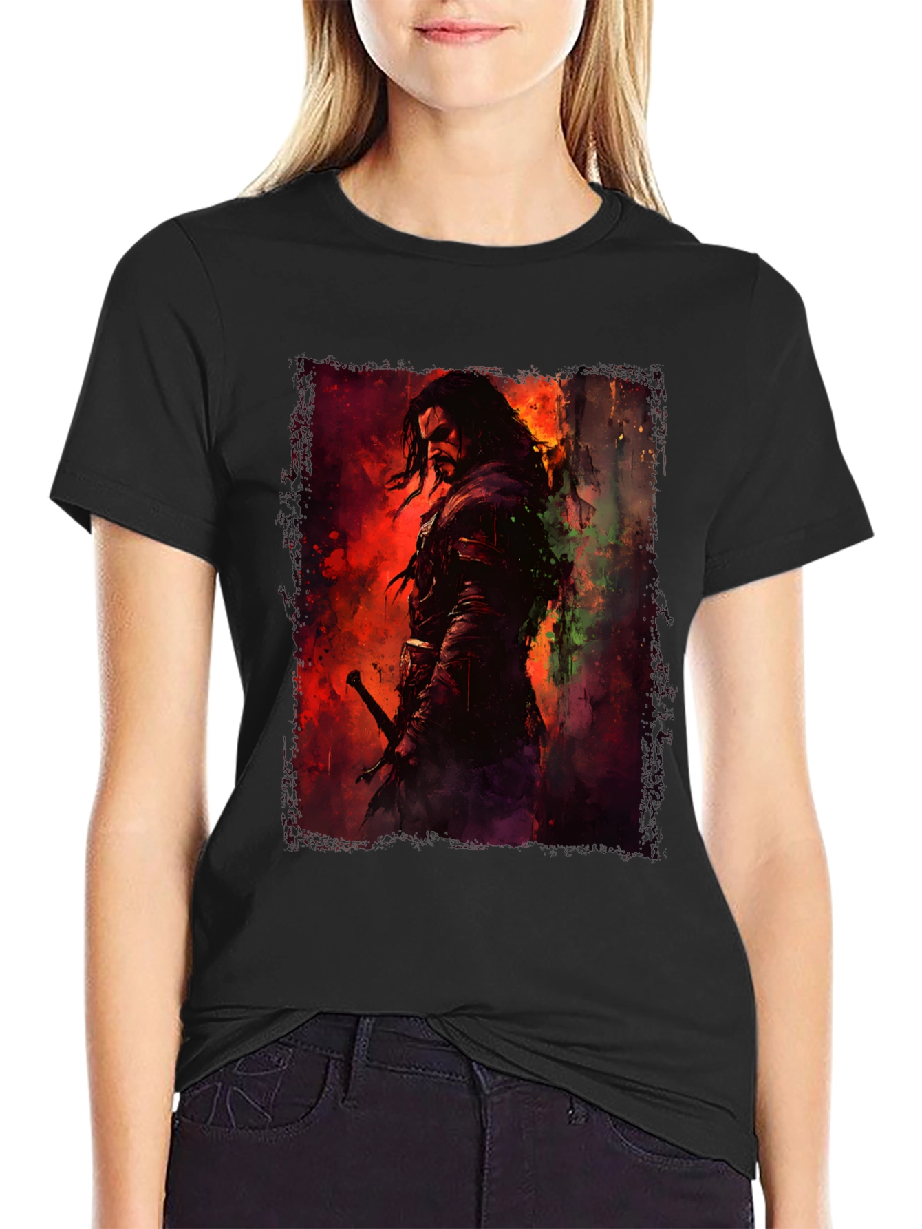 Fantasy Warrior Graphic Black T-Shirt