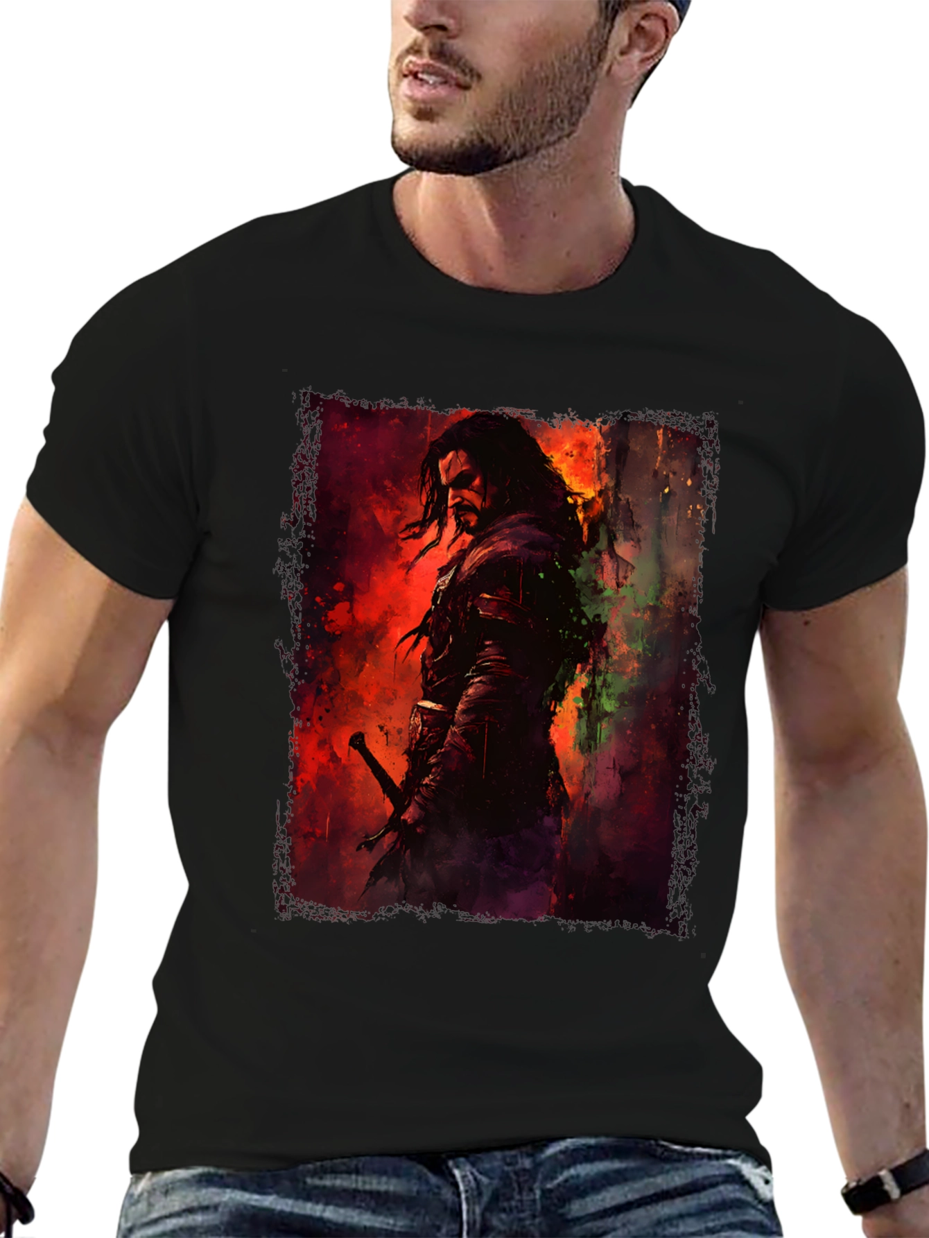 Fantasy Warrior Graphic Black T-Shirt